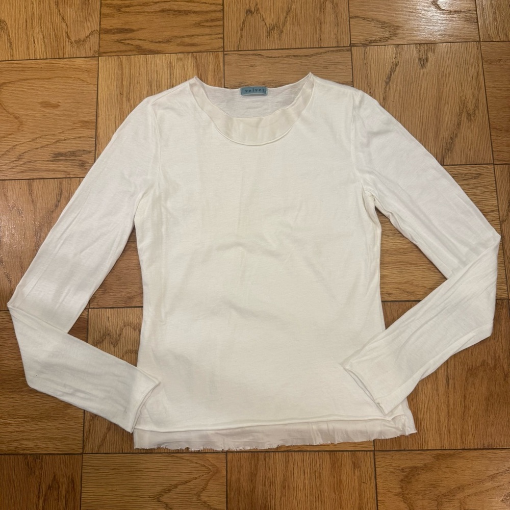 White Long Sleeve Top Mesh Detail by Velvet